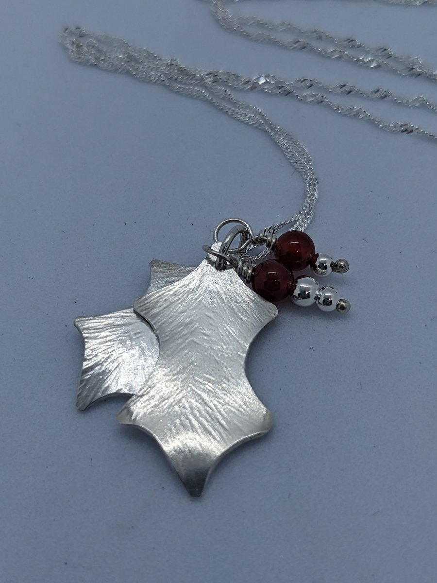 Sterling silver holly pendant