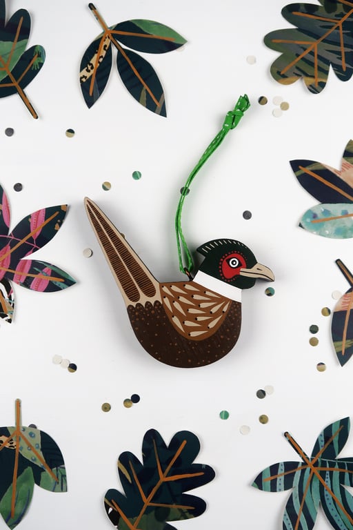 Pheasant hanging ornament for Christmas tree, Christmas gift for hunters.