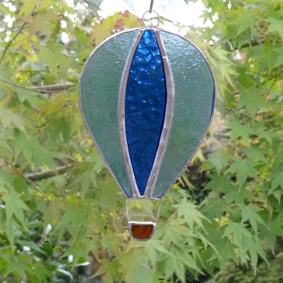 Stained Glass Hot Air Balloon Suncatcher - Handmade Decoration - Blue