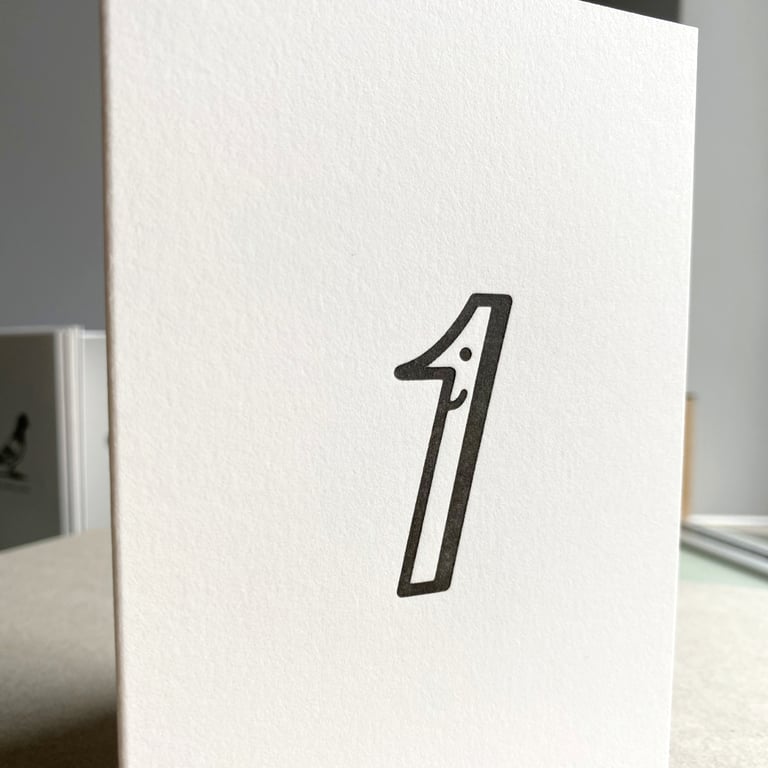 'One' Letterpress printed 1st Birthday card