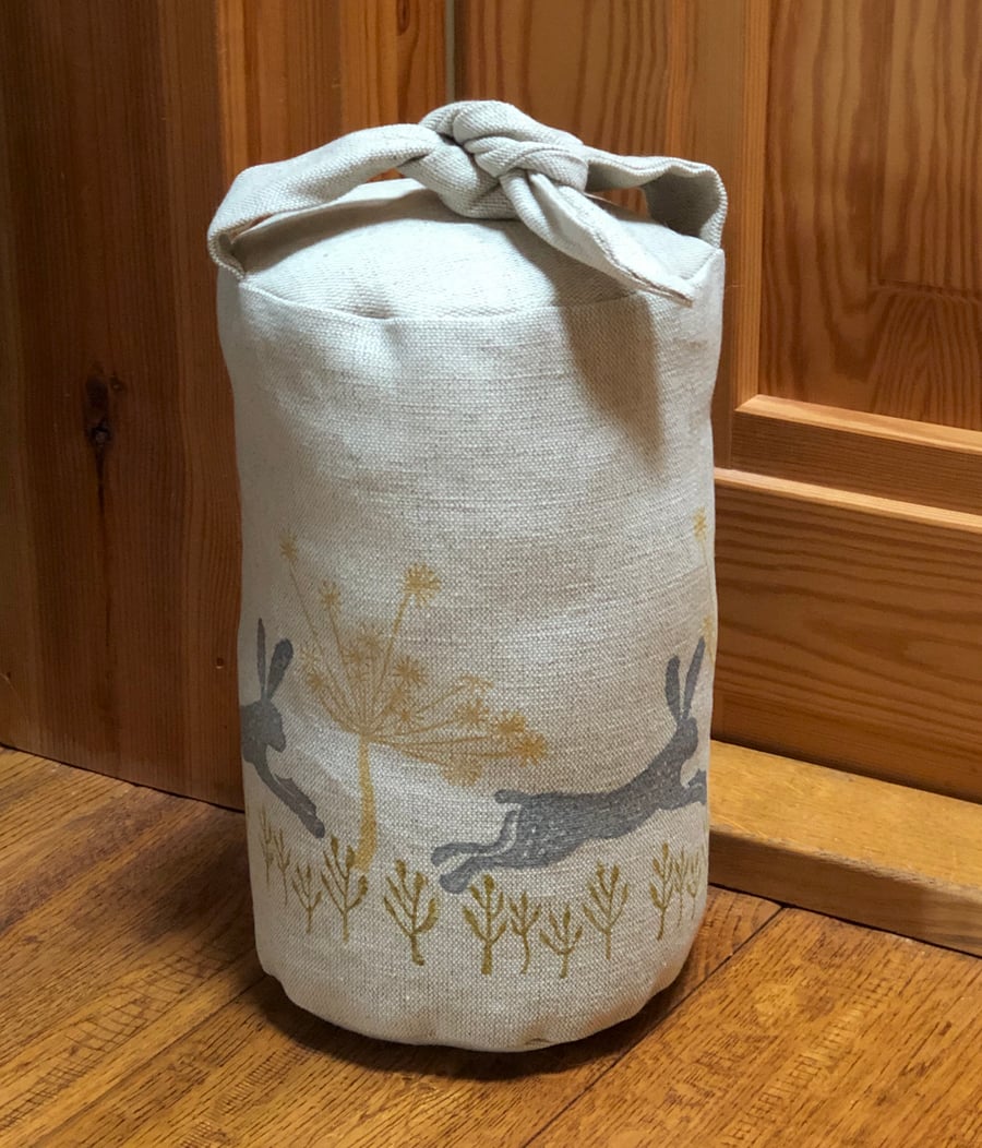 Hand Printed Fabric Door Stop-Leaping Wild Hare