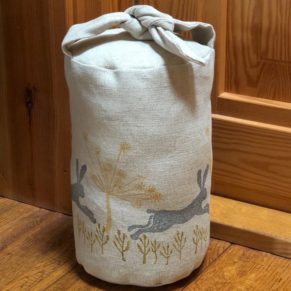 Hand Printed Fabric Door Stop-Leaping Wild Hare