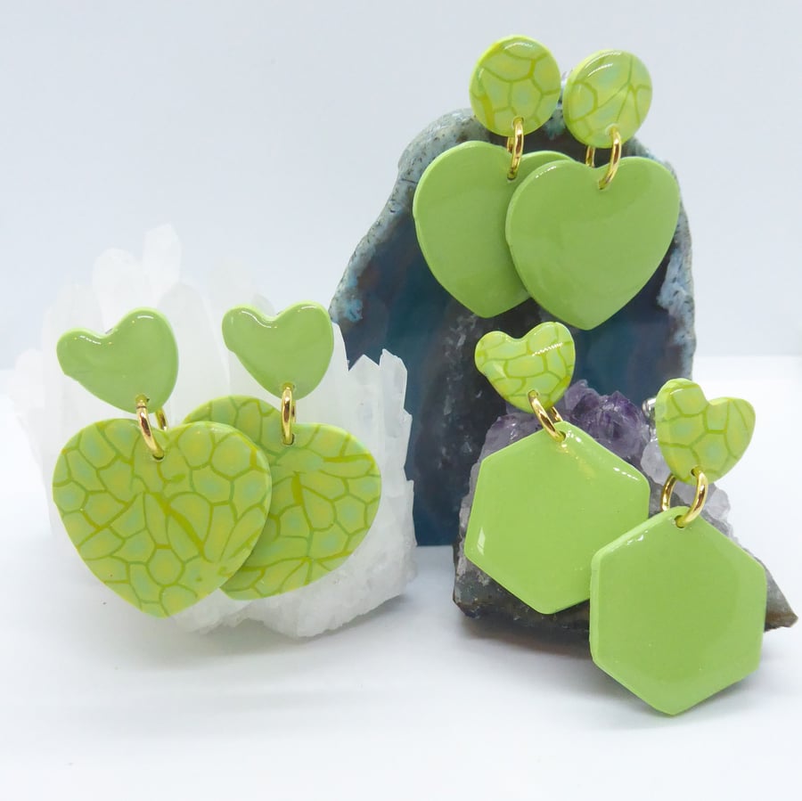 Green and Yellow Blended Polymer Clay Earrings 