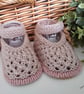 Designer Baby Girl's  Lacey Fawn Flower Hand Knitted Shoes  3-6 months size - Image 1