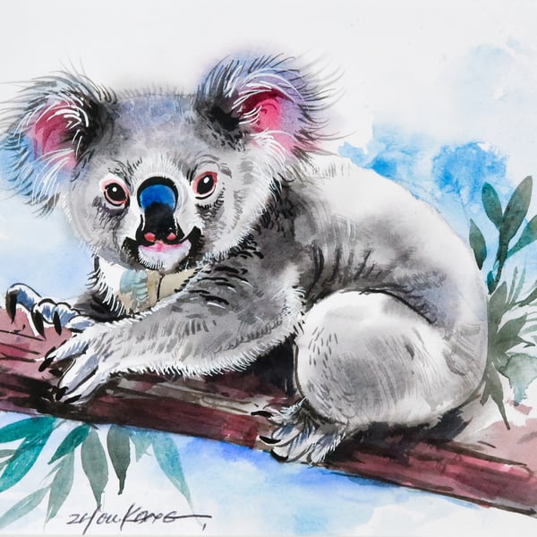 Koala Watercolour Painting – Original Still Life – Fun & Delightful