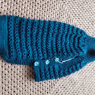 Turquoise, polo neck dog coat.  Hand knitted  