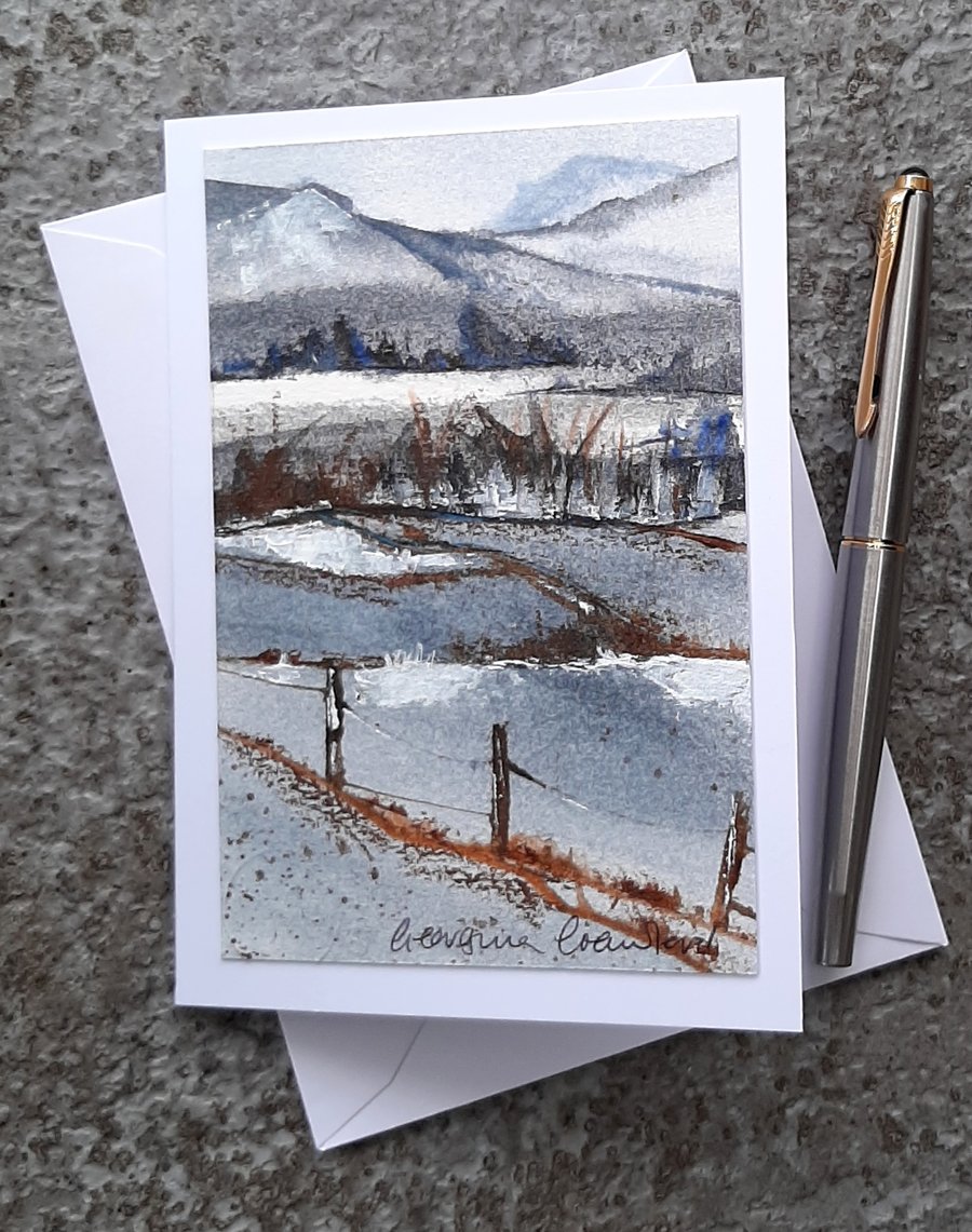 Snowy Fields 3. Blank Handpainted Card