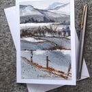 Snowy Fields 3. Blank Handpainted Card