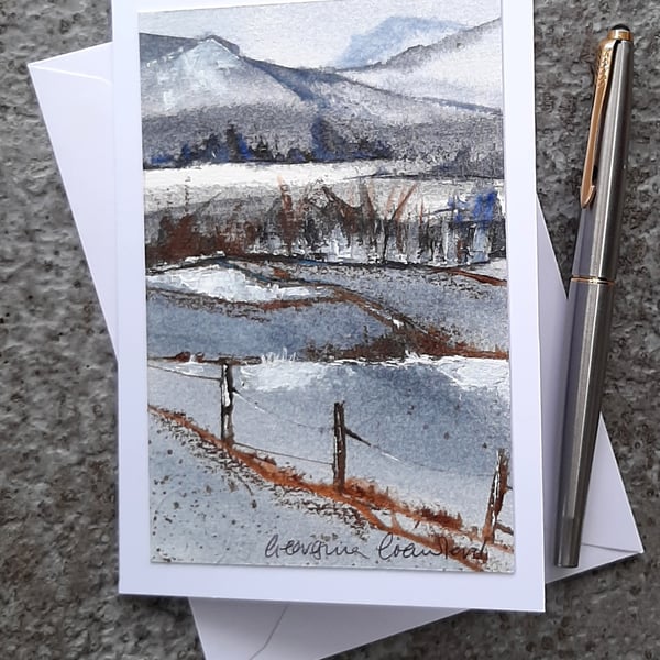 Snowy Fields 3. Blank Handpainted Card
