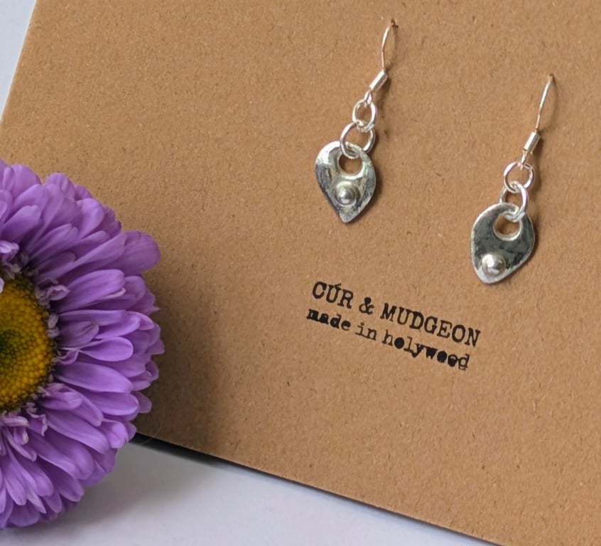 Fine Silver Organic Wonky Teardrop Drop Earrings