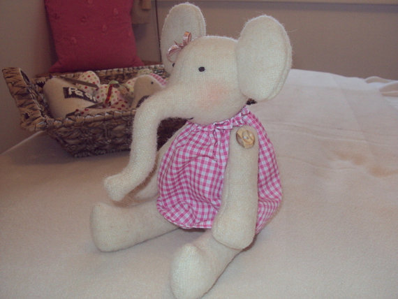 Elephant with Pink Gingham Dress. Can be personalised