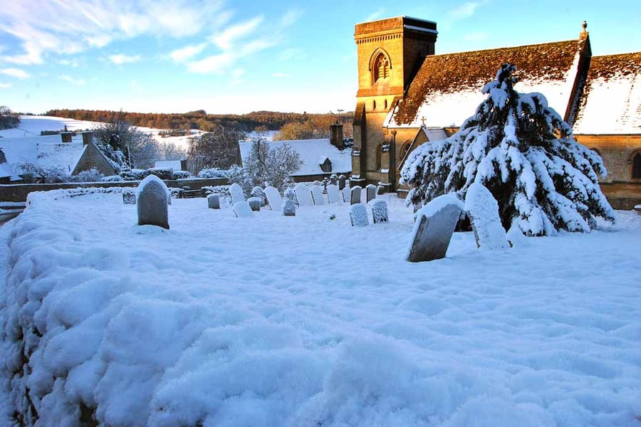 Snowshill St Barnabas Church In The Snow Cotswolds Photograph Print
