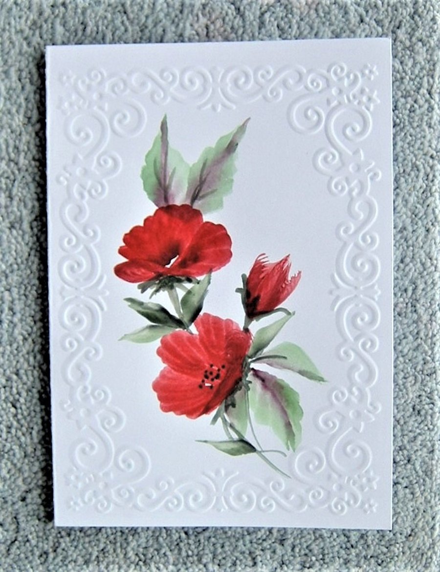 original art hand painted watercolour floral greetings card ( ref F 589)