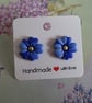 Handmade Polymer Clay Blue Flower Earrings, 316 Surgical Stainless Steel