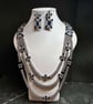 Delenn Handmade Seed Bead and Crystal Triple Necklace and earrings set
