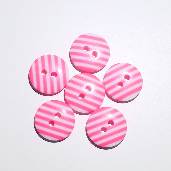 6 x Pink Candy Stripe Buttons 