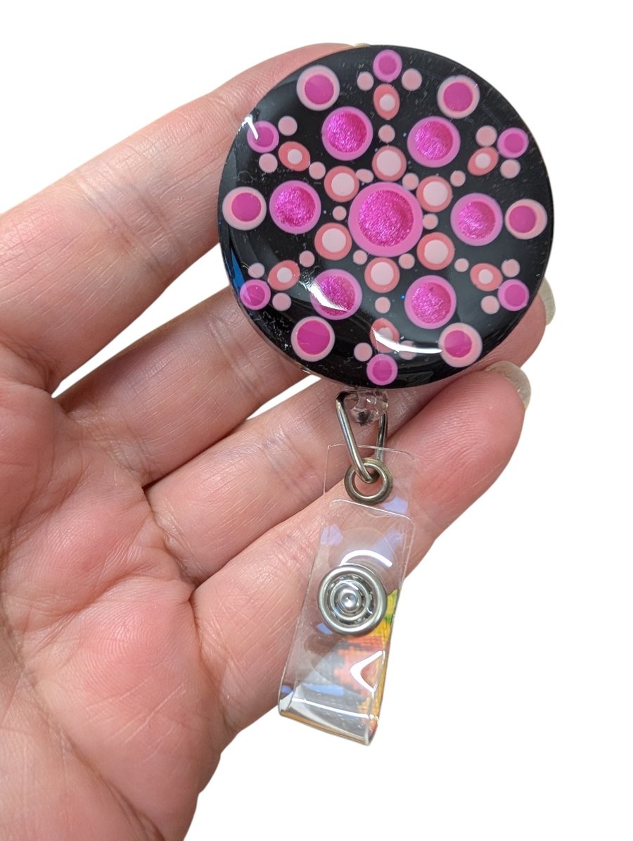 Hand painted mandala Badge Reel