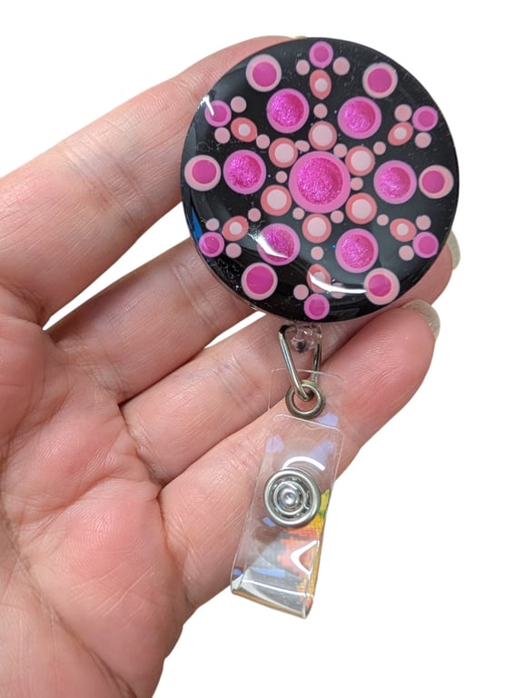 Hand painted mandala Badge Reel