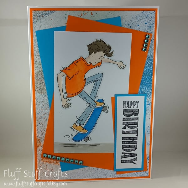 Handmade teenager birthday card - skateboarder