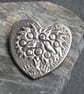 Heart Brooch in Silver Pewter, Birds in Tree - Image 2