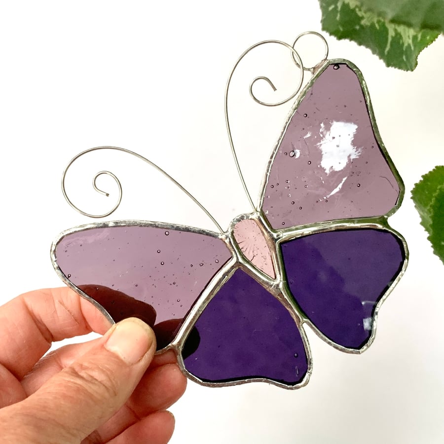 Stained Glass Butterfly Suncatcher - Handmade Decoration - Purple