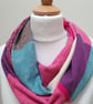Sari silk and tweed double sided infinity scarf - snood. Shades of pink and ceri - Image 6