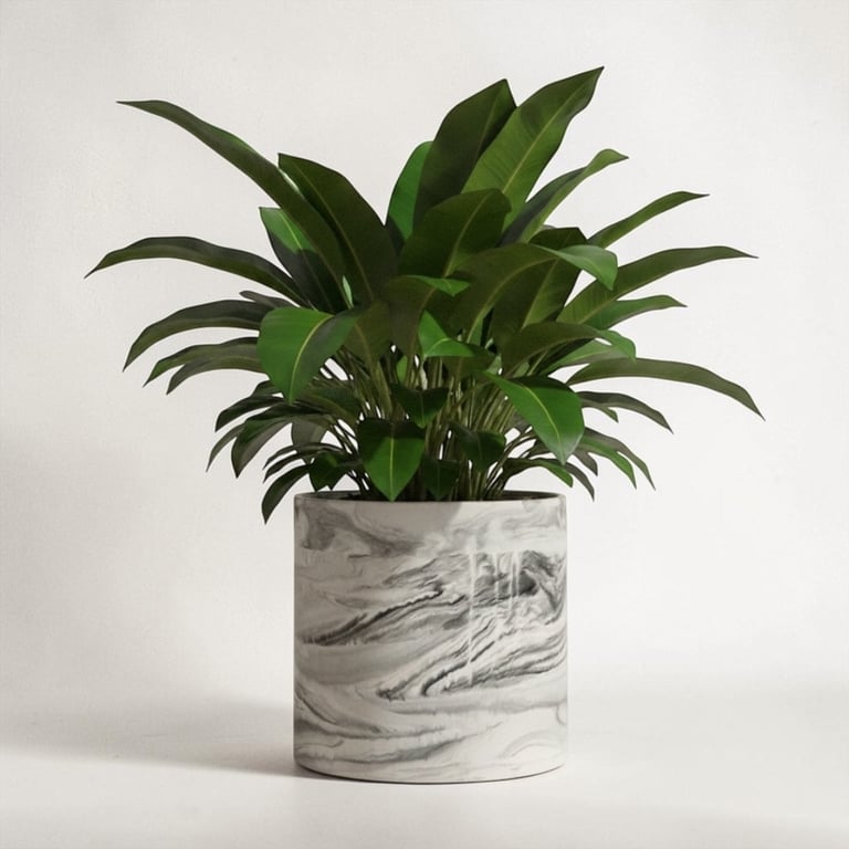 23 cm Extra Large Statement Plant Pot Black and Grey Marble Effect Round Planter