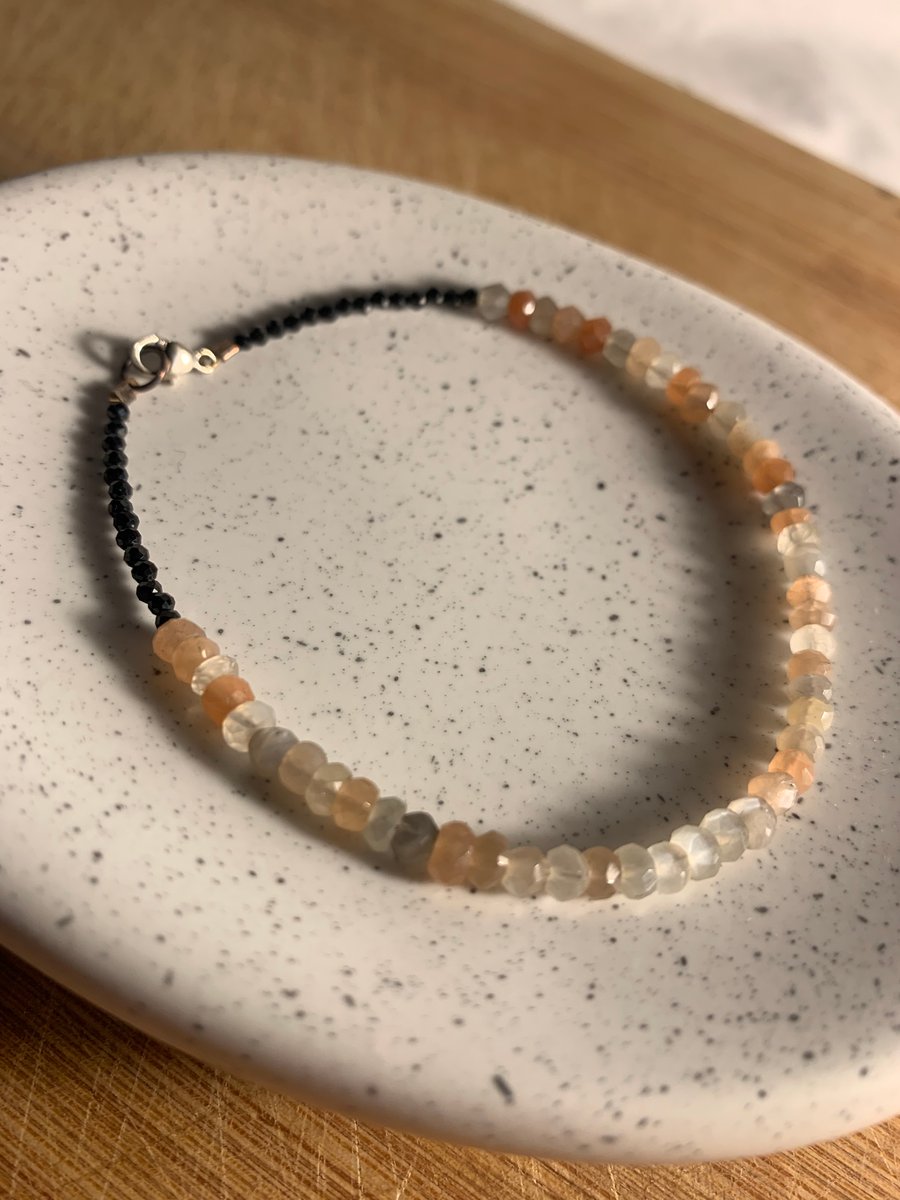 Peach moonstone and black spinel bracelet - Folksy