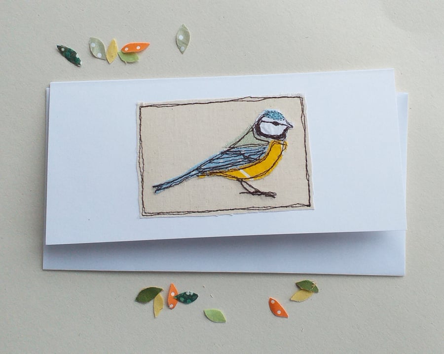 Embroidered Blue-tit Card