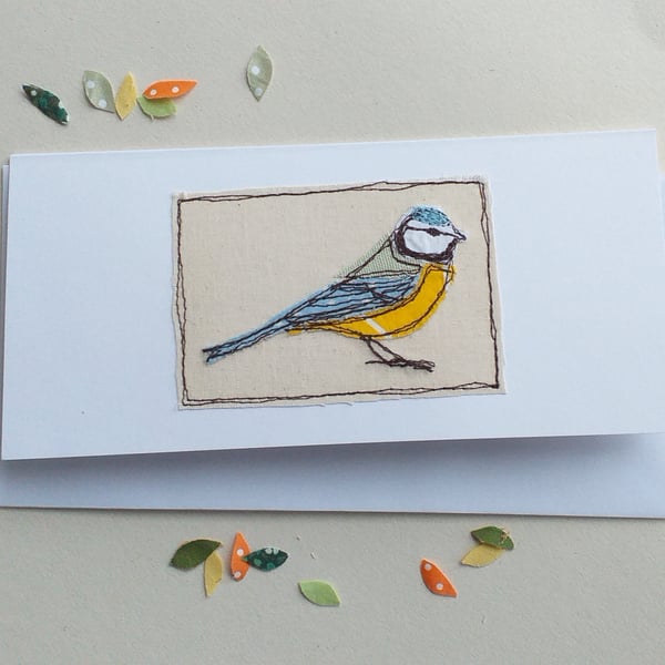 Embroidered Blue-tit Card
