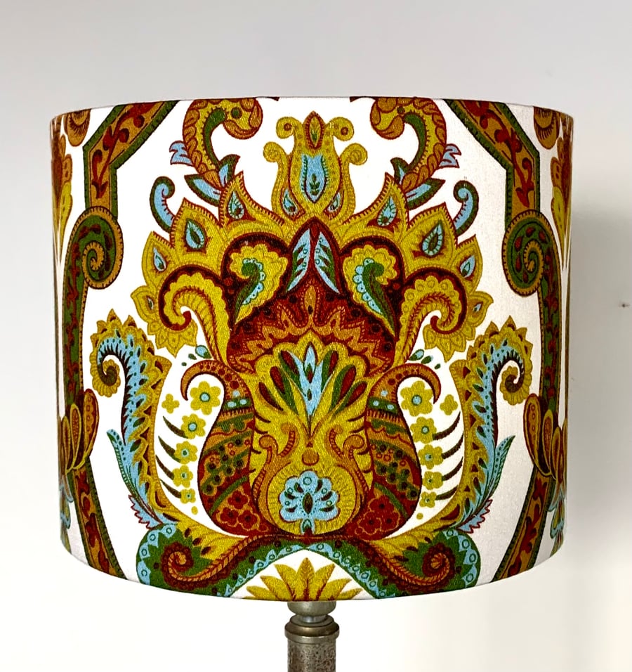 Ornate 70s 60s Yellow Blue Mustard Langdale VIntage fabric Lampshade option