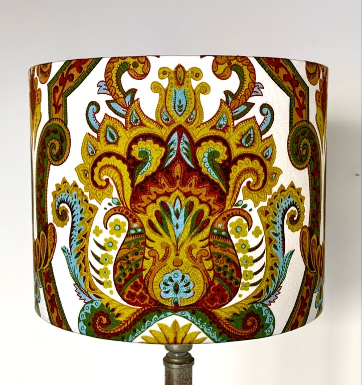 Ornate 70s 60s Yellow Blue Mustard Langdale VIntage fabric Lampshade option