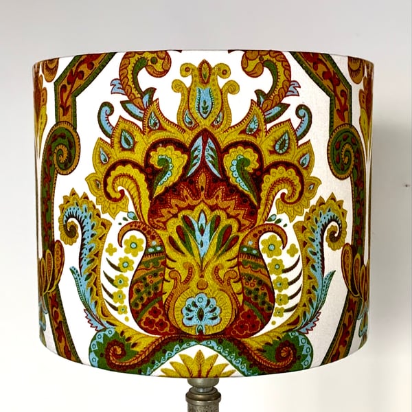 Ornate 70s 60s Yellow Blue Mustard Langdale VIntage fabric Lampshade option