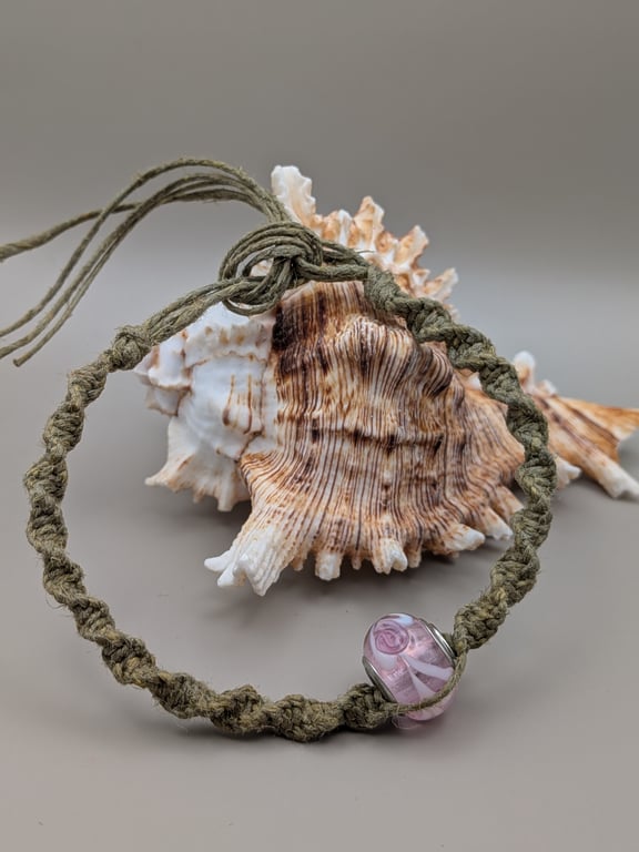 Handmade macrame and glass lamp work bead bracelet 