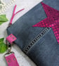 Recycled Denim Clutch Bag with Vibrant Pink Star and Detachable Suede Strap - Image 5