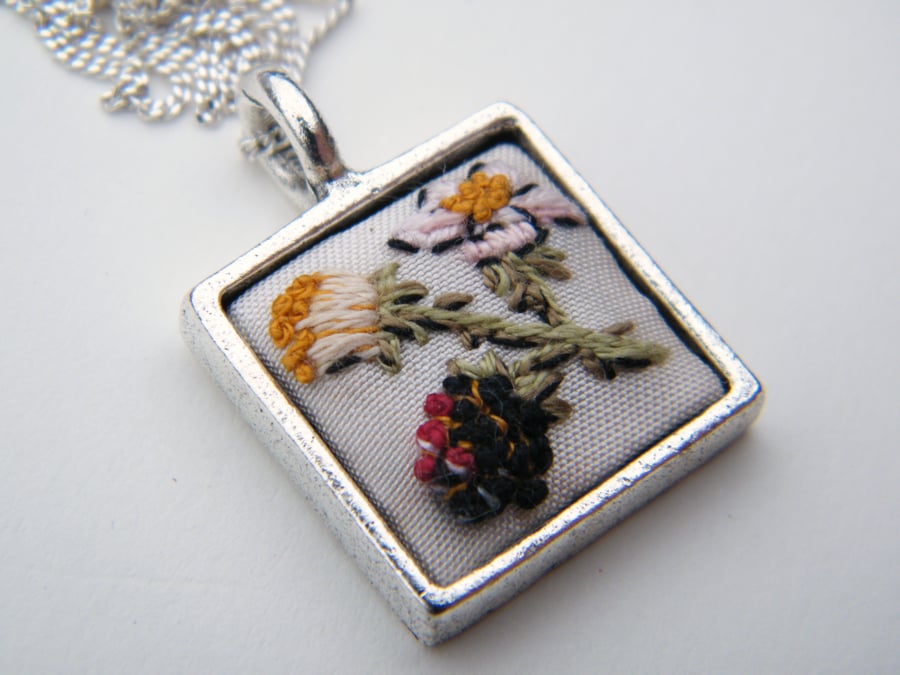 Small embroidered Bramble pendant - NEW PRICE -