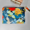 Make up purse floral print Japanese theme midnight blue