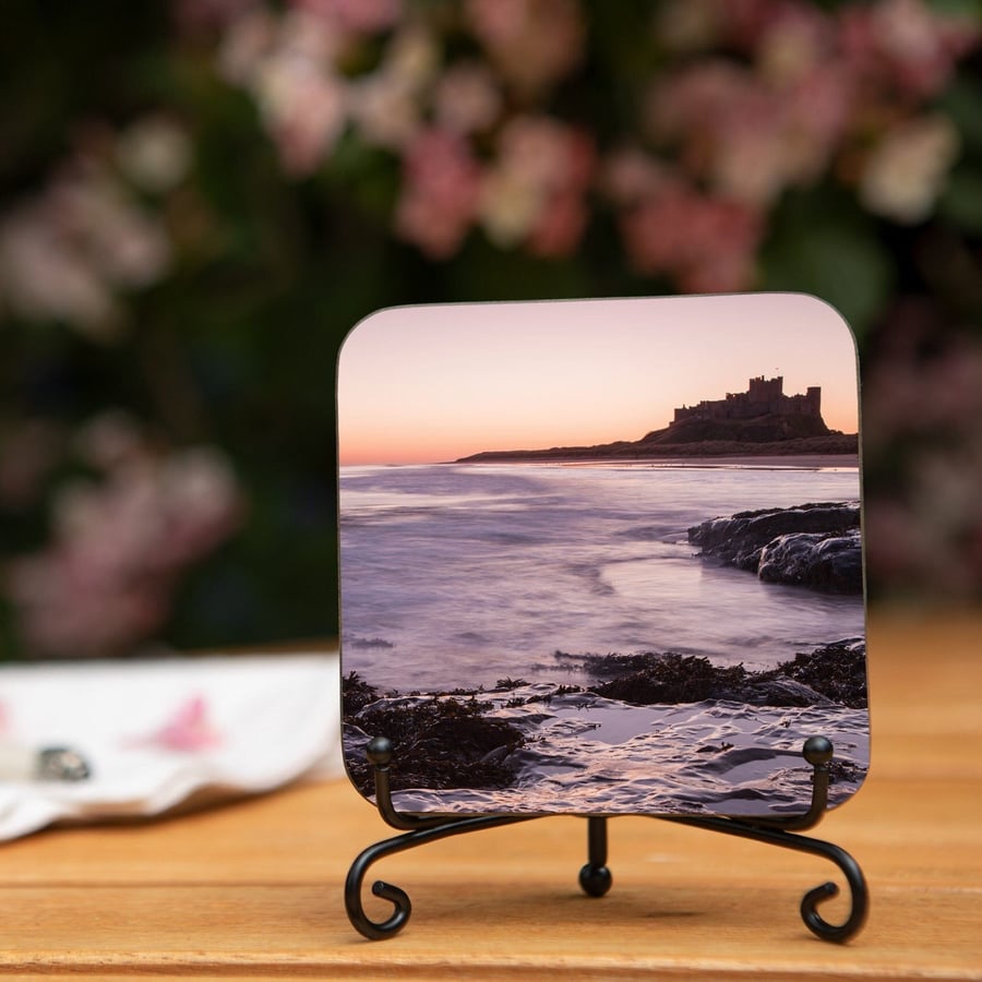 Bamburgh Castle Tidal Flow Wooden Coaster - Northumberland Gifts - Photo Gift - 