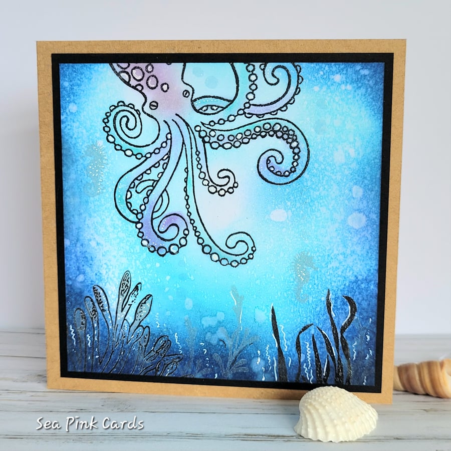 Octopus Blank Card - birthday, thank you, note card, sea life, handcrafted