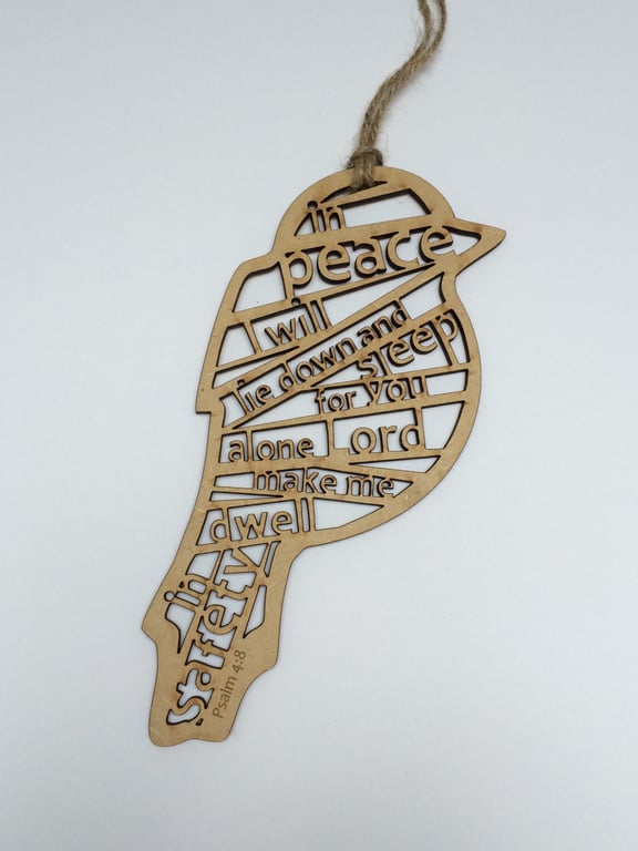 'Laser Tweet' - Psalm 4:8 (wood, 18cm)
