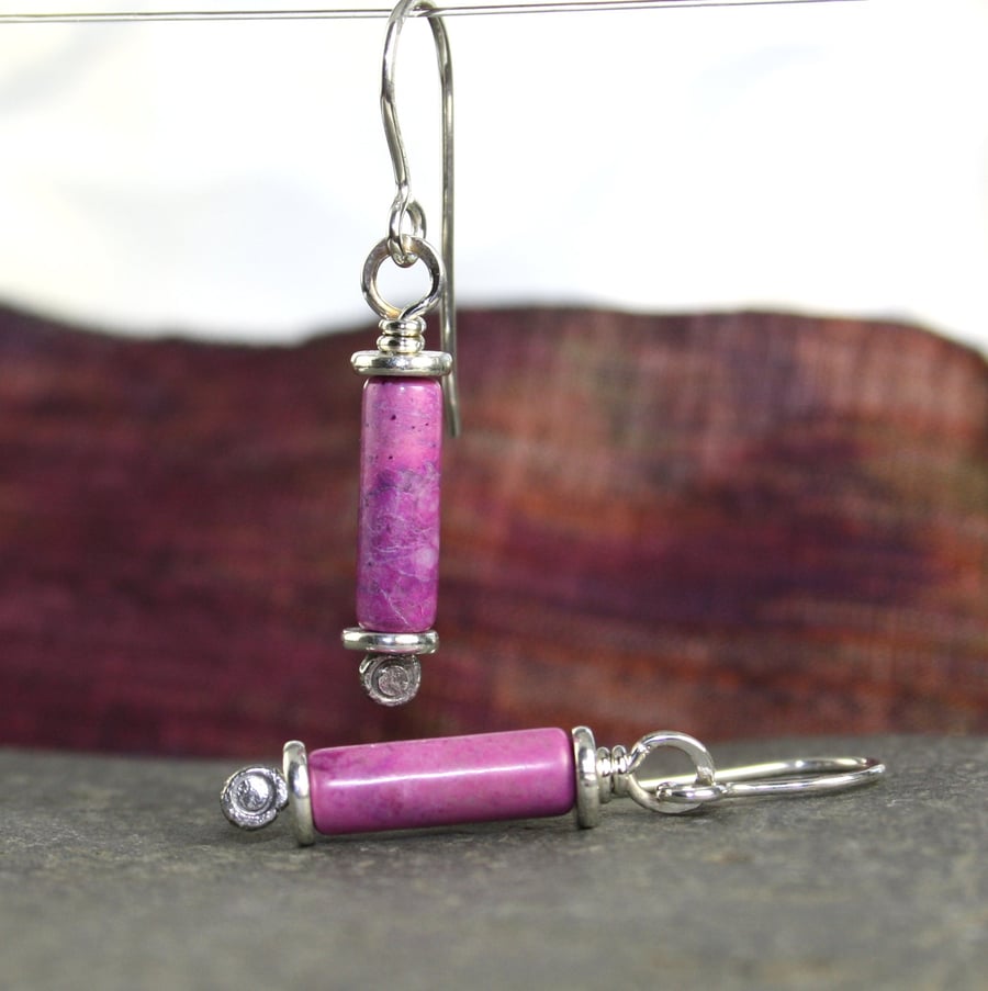 Scrolls silver and pink jasper earrings