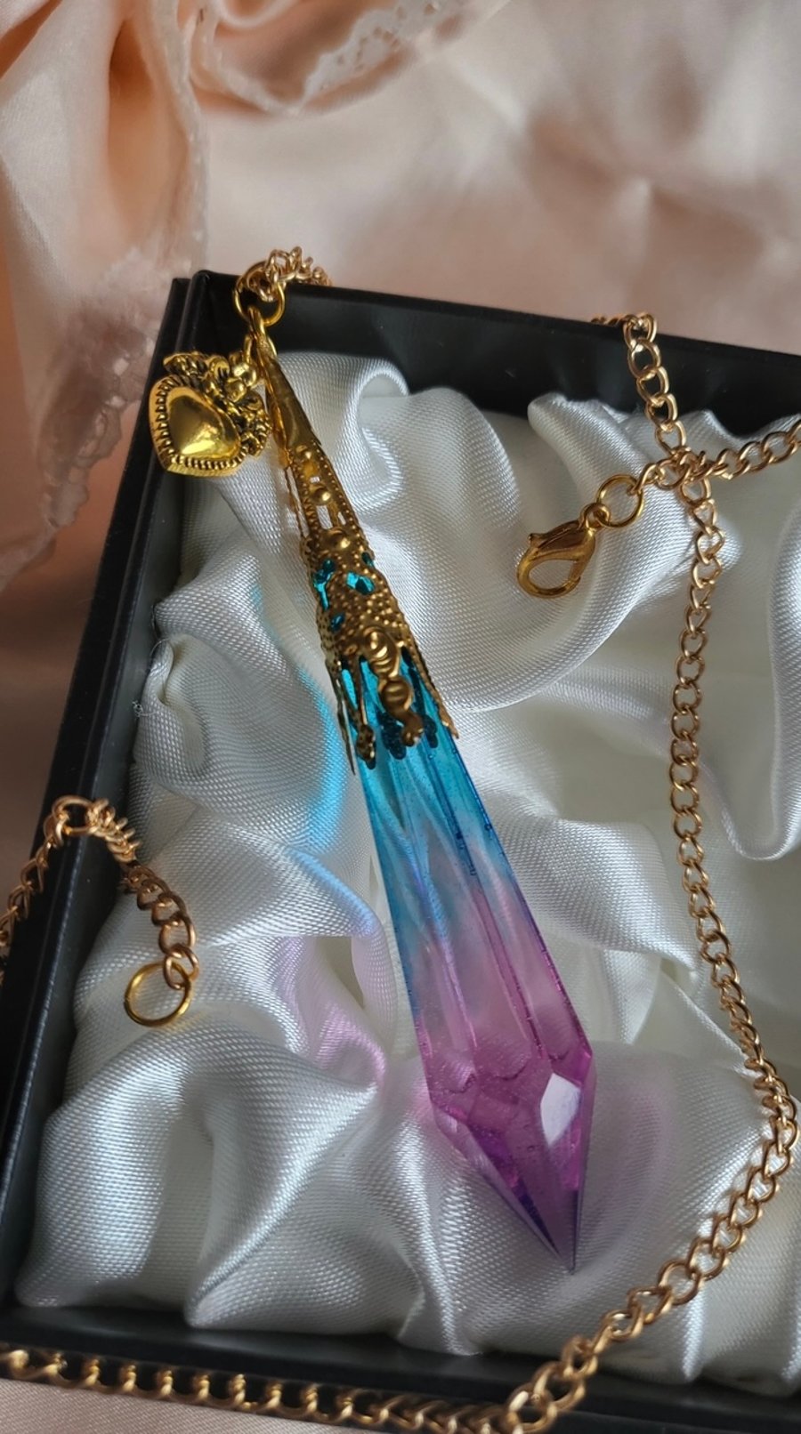Pink And Blue Resin Crystal Necklace 
