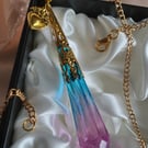 Pink And Blue Resin Crystal Necklace 