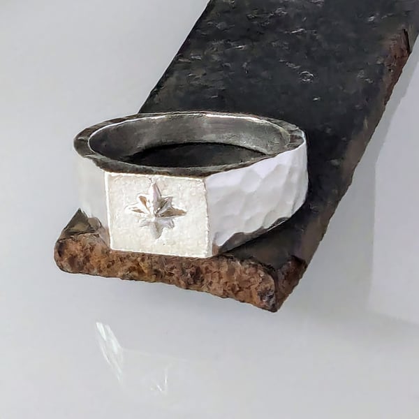 Recycled HANDMADE Sterling Silver Signet North Star Style Ring