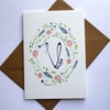 Monogram watercolour floral frame card