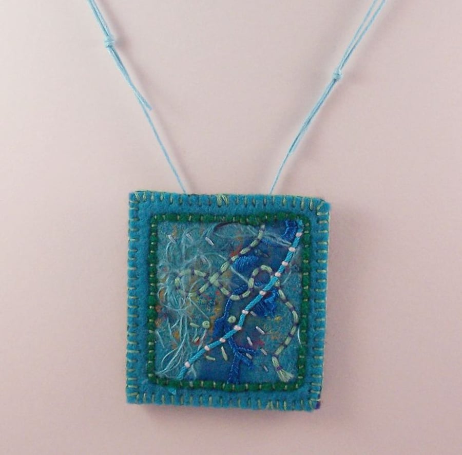 Hand embroidered textile necklace 