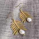 Dangle pearl brass earrings, wedding earrings, boho jewellery