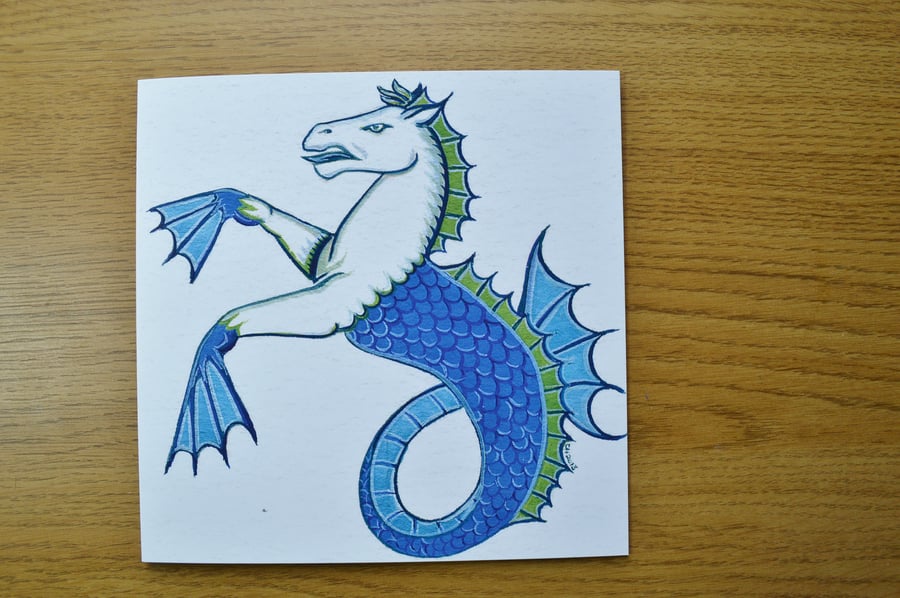 Seahorse greetings card blank printed card heraldry card
