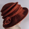 Deep rust felted wool hat - 'The Crush' - designed to pack flat