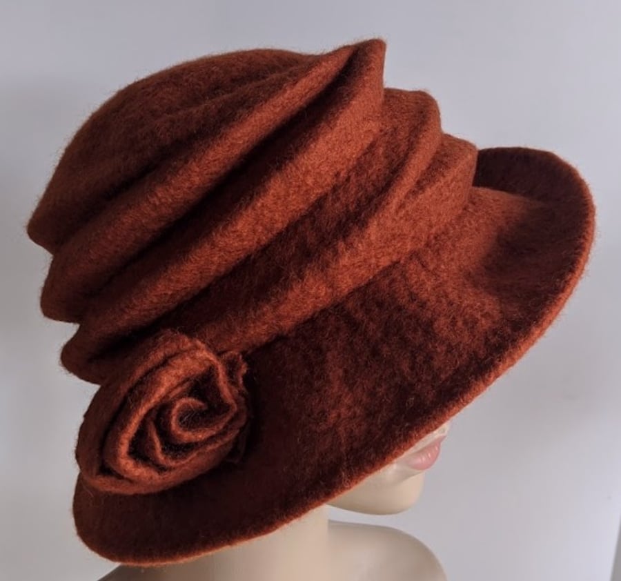 Deep rust felted wool hat - 'The Crush' - designed to pack flat
